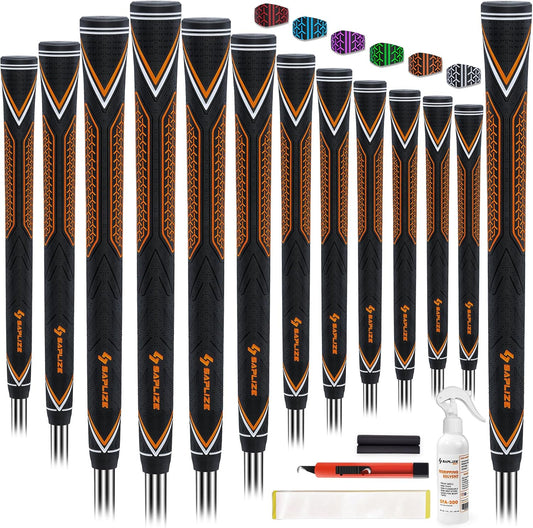 SAPLIZE High-performance Rubber Golf Grips 13 Pack, High Shock Absorption, Non-slip, Choose from 13 Grips with 15 Tapes or Full Regripping Kit, Available in Standard/Mid/Jumbo Sizes, CC10 Series