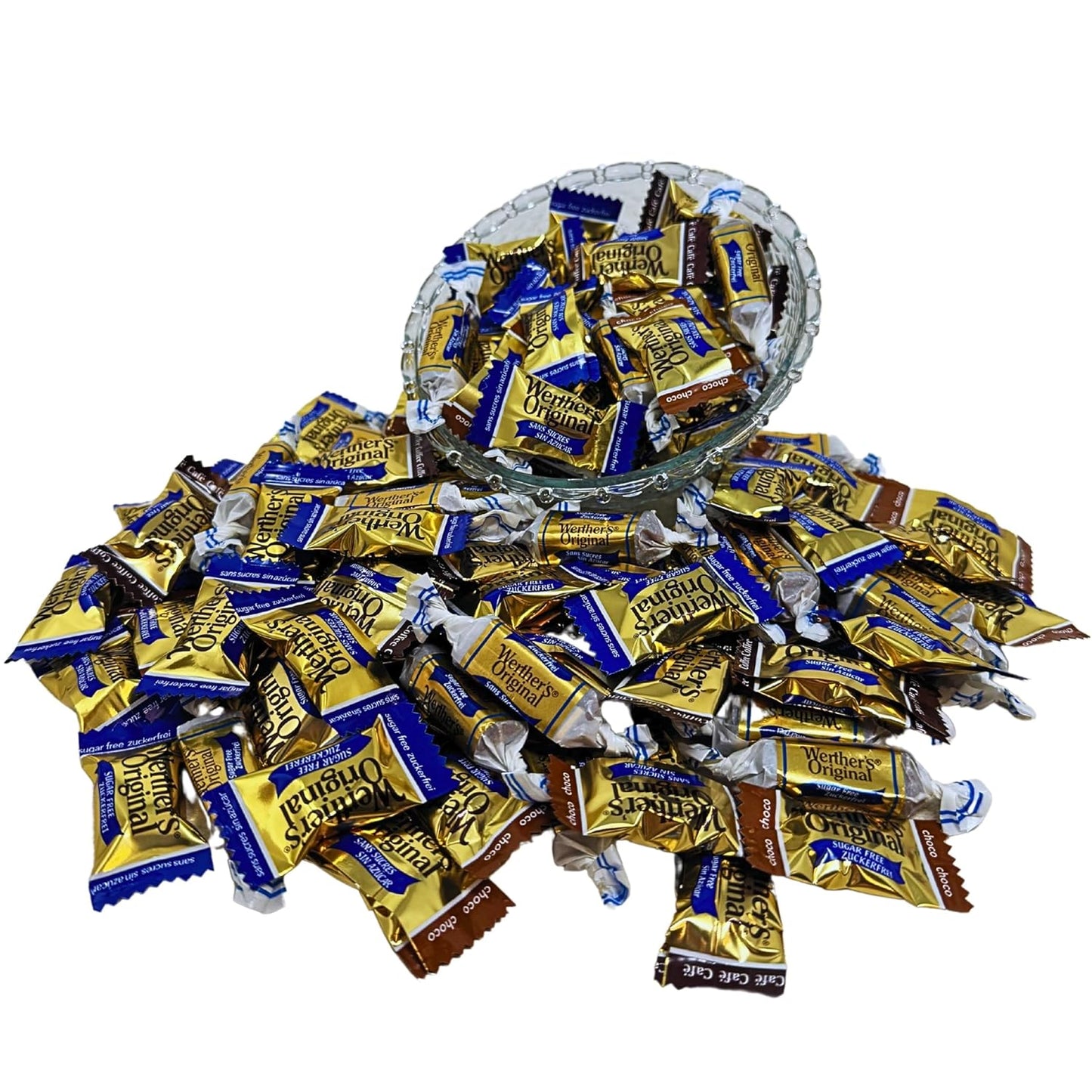 Werther's Original Premium Sugar Free Hard & Soft Chewy 4 Flavors Assortment 1-Lb Creamy Caramel, Rich Chocolate, Smooth Coffee Hard Candies And Soft Caramel Chews, Keto And Diabetic Friendly Individually Wrapped Variety Pack (16oz)
