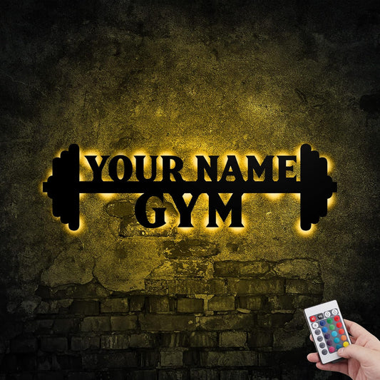 Personalized Home Gym LED Tin Metal Sign Multiple Sizes, Gym Sign Wall Decor, Exercise Workout Room Decor Fitness Center, Motivational Inspirational Hanging Wall Art Wall Plaque (02 w/lights)