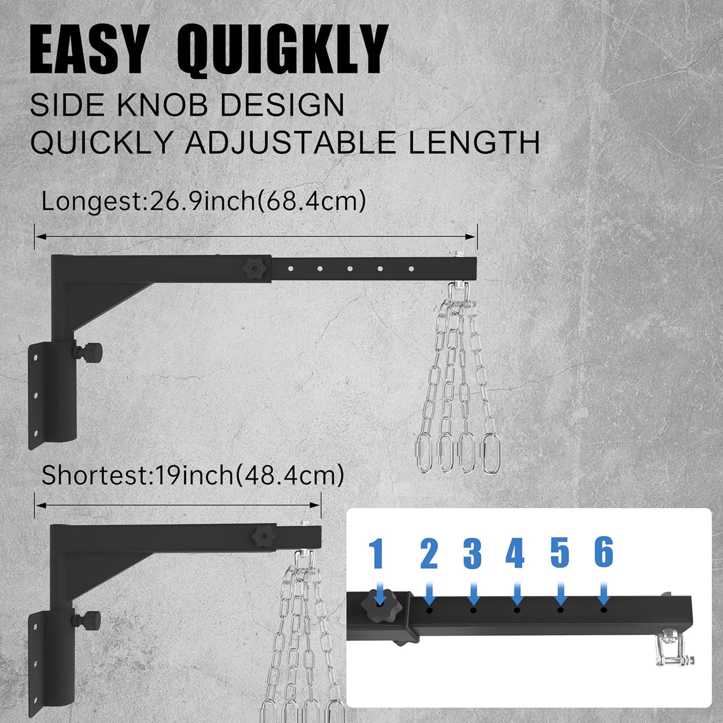 Adjustable Heavy Duty Bag Hanger,Wall Mount Punching Bag Hanger,Thickened Steel Plate and Stainless Steel kit for Home Gym Indoor Outdoor (Supports up to 900Ib)