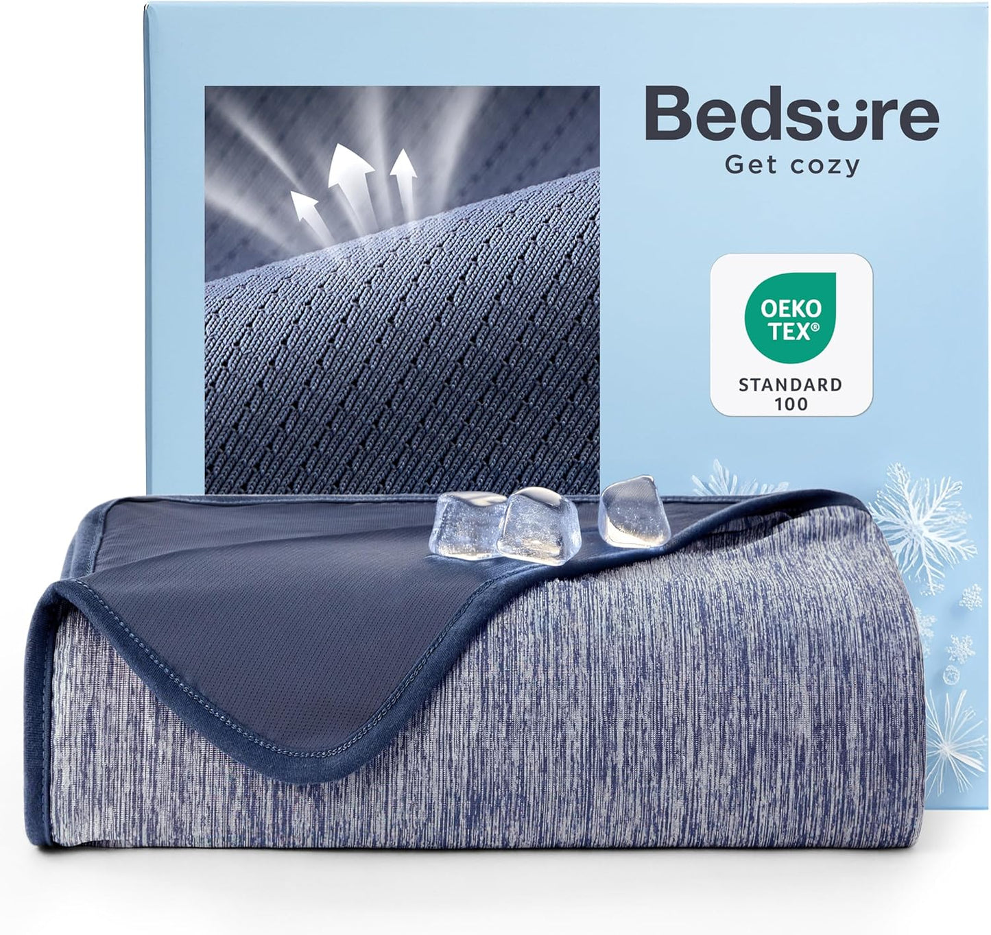 Bedsure Summer Cooling Blanket Queen Size for Hot Sleepers with Sports Mesh Design, Arc-Chill Q-Max 0.4 Lightweight Breathable Ice Cold Blanket for Night Sweats, 90 x 90 Inches, Mesh Navy