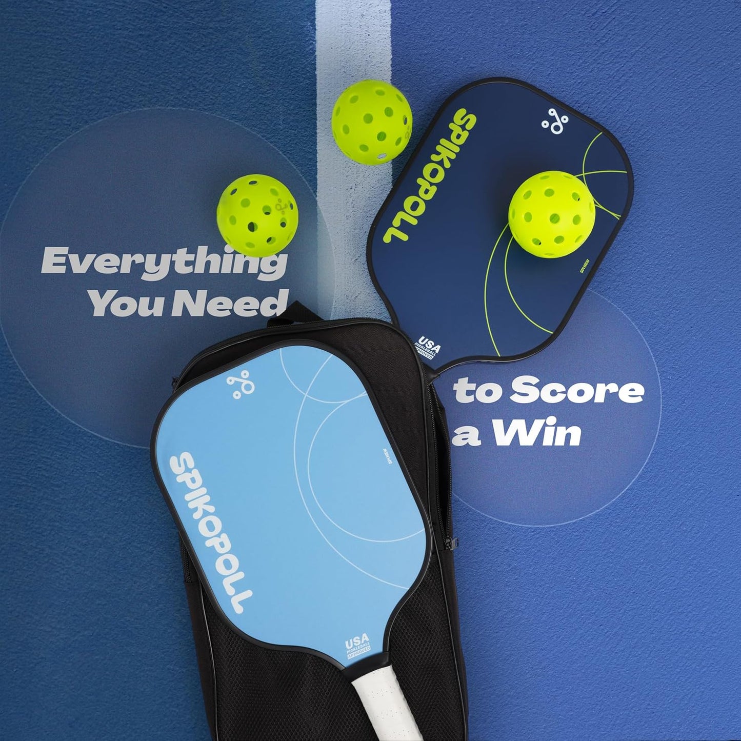 SPI New by SPIKOPOLL Pickleball Paddles Set of 2, USA Pickleball Approved, Lightweight, Durable Fiberglass Pickleball Rackets with Polypropylene Honeycomb Core