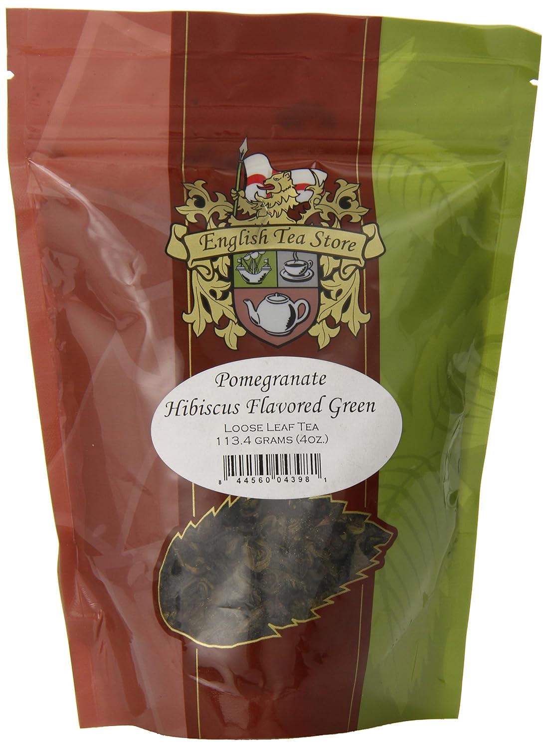 Pomegranate Hibiscus Flavored Green Tea | Loose Leaf 4oz | Hunan Sencha Style Tart Fruity Herbal Blend | Hot or Iced | English Tea Store Premium Tea