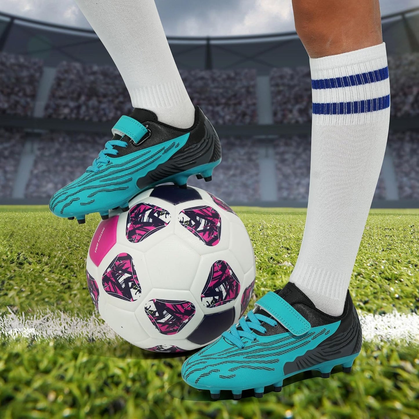 brooman Kids Firm Ground Soccer Cleats Boys Girls Athletic Football Shoes