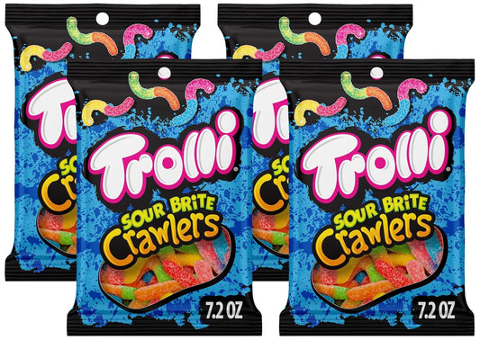 Trolli Sour Brite Crawlers Candy, Original Flavored Sour Gummy Worms, 7.2 Ounce (Pack of 4)