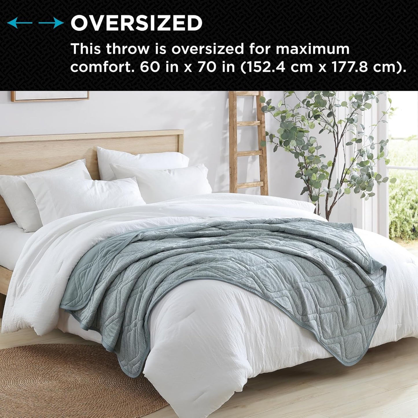 Brookstone Cooling Comfort Throw - Innovative Cooling Dual-Sided Throw - Oversized Cool Blanket for Hot Sleepers - Cooling Blankets for Sleeping - Nylon and Polyethylene Cooling Blanket - Green Milieu