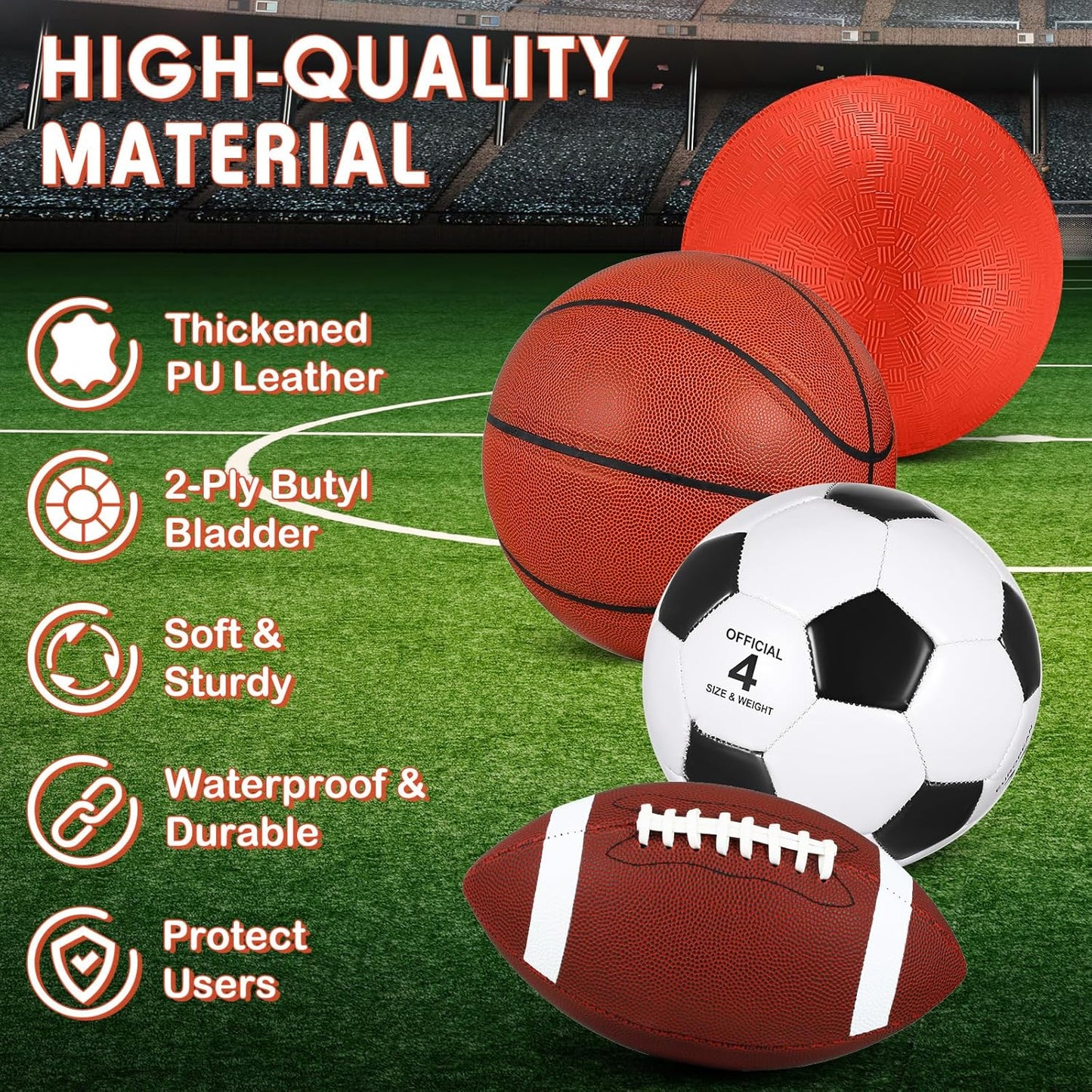 Liliful 8 Pcs Sport Balls Set with Pump Mesh Bag Gifts for Kid Teen Operation Christmas Basketball Soccer Football Playground Ball for Christian Charity Donation Student Team PE Class
