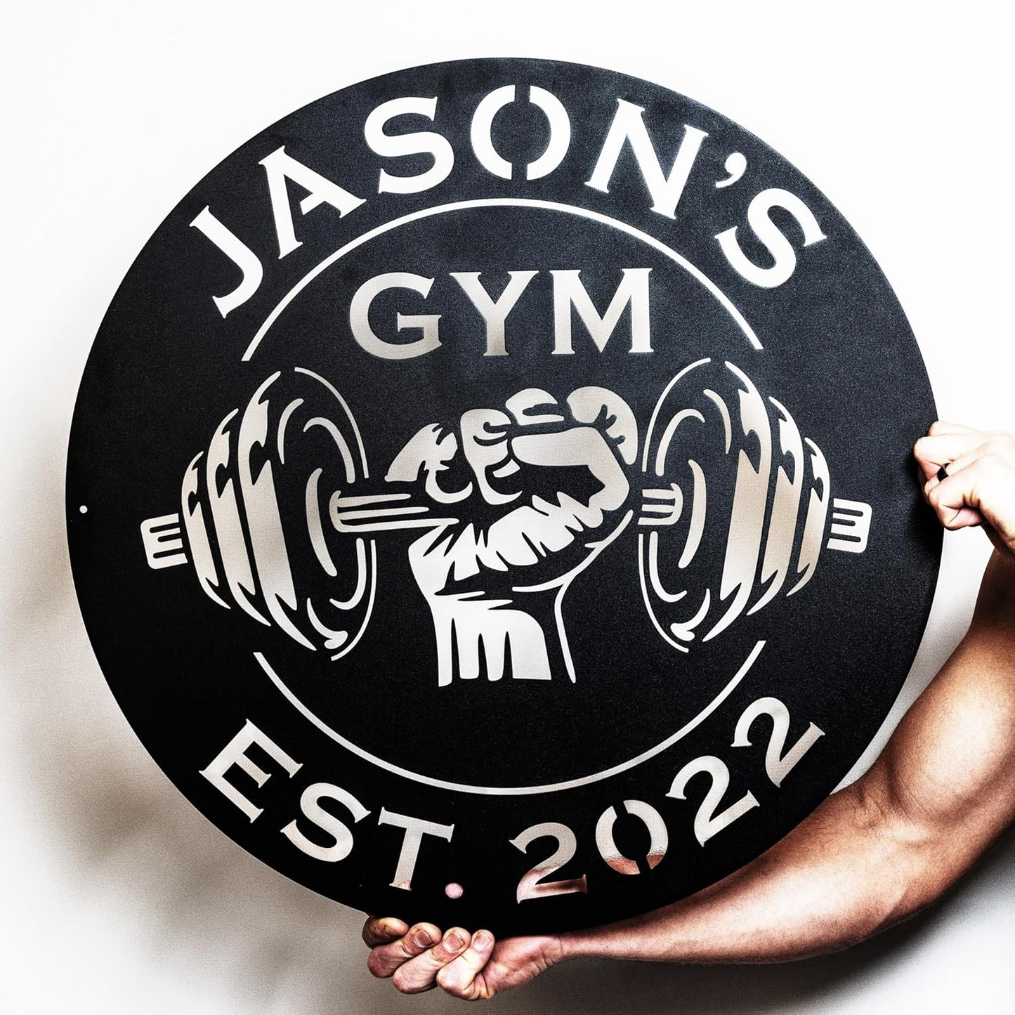 Custom Metal Dumbbell Gym Name Sign, Weightlifting Workout Room Wall Art, Personalized Home Gym Sign, Custom Gym Decor, Workout Garage