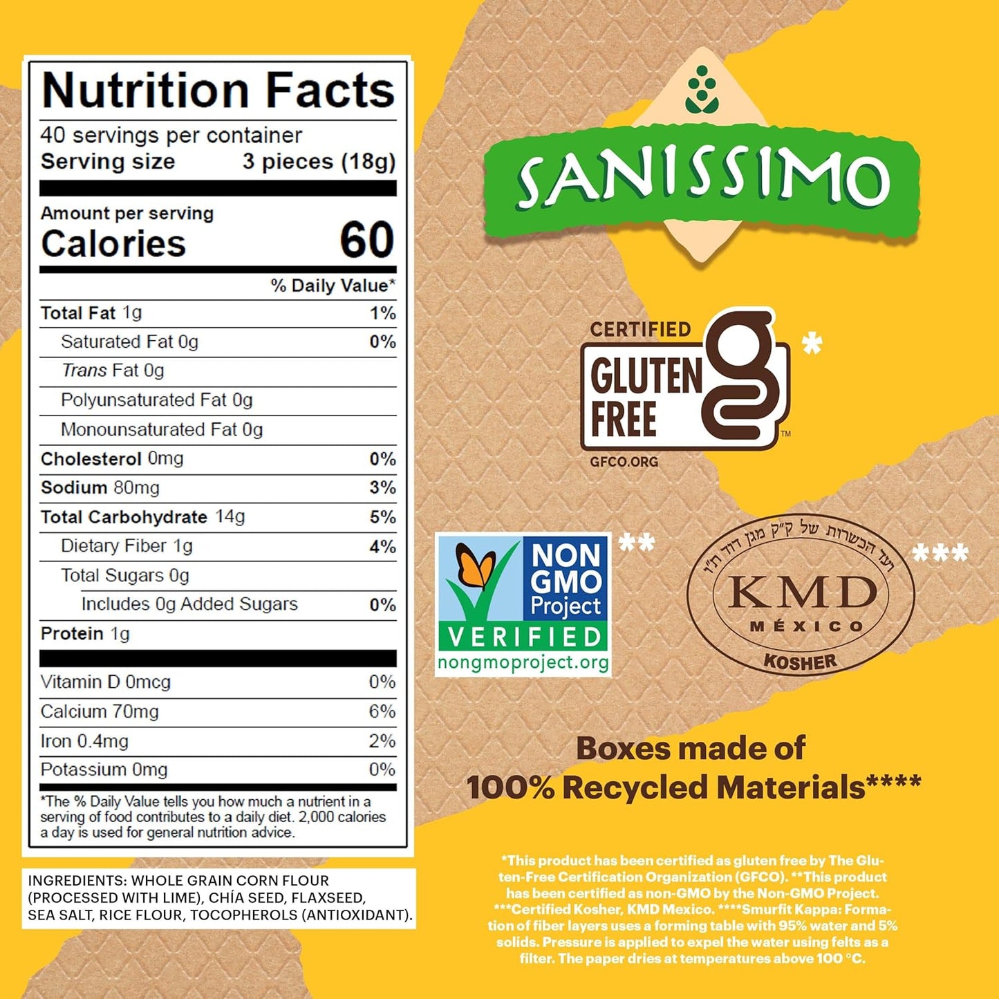 Sanissimo Salmas Salted, 40 packs of 3 Crackers, Oven Baked Corn Crackers, Gluten Free, Non GMO, Kosher Certified
