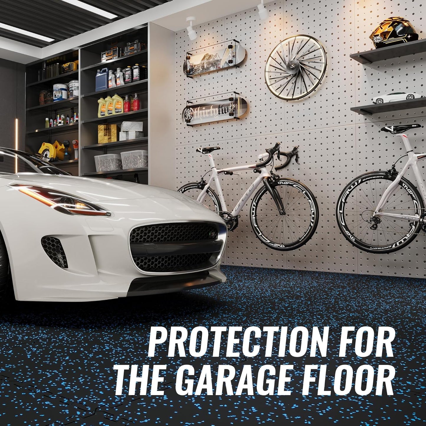 SUPERJARE 0.79'' Extra-Thick Exercise Equipment Mats, 12 Pcs 48 Sq Ft Rubber Top Floor Tiles with High Density EVA Foam, Interlocking Gym Flooring for Home Gym, Workout Mat, Black/Blue