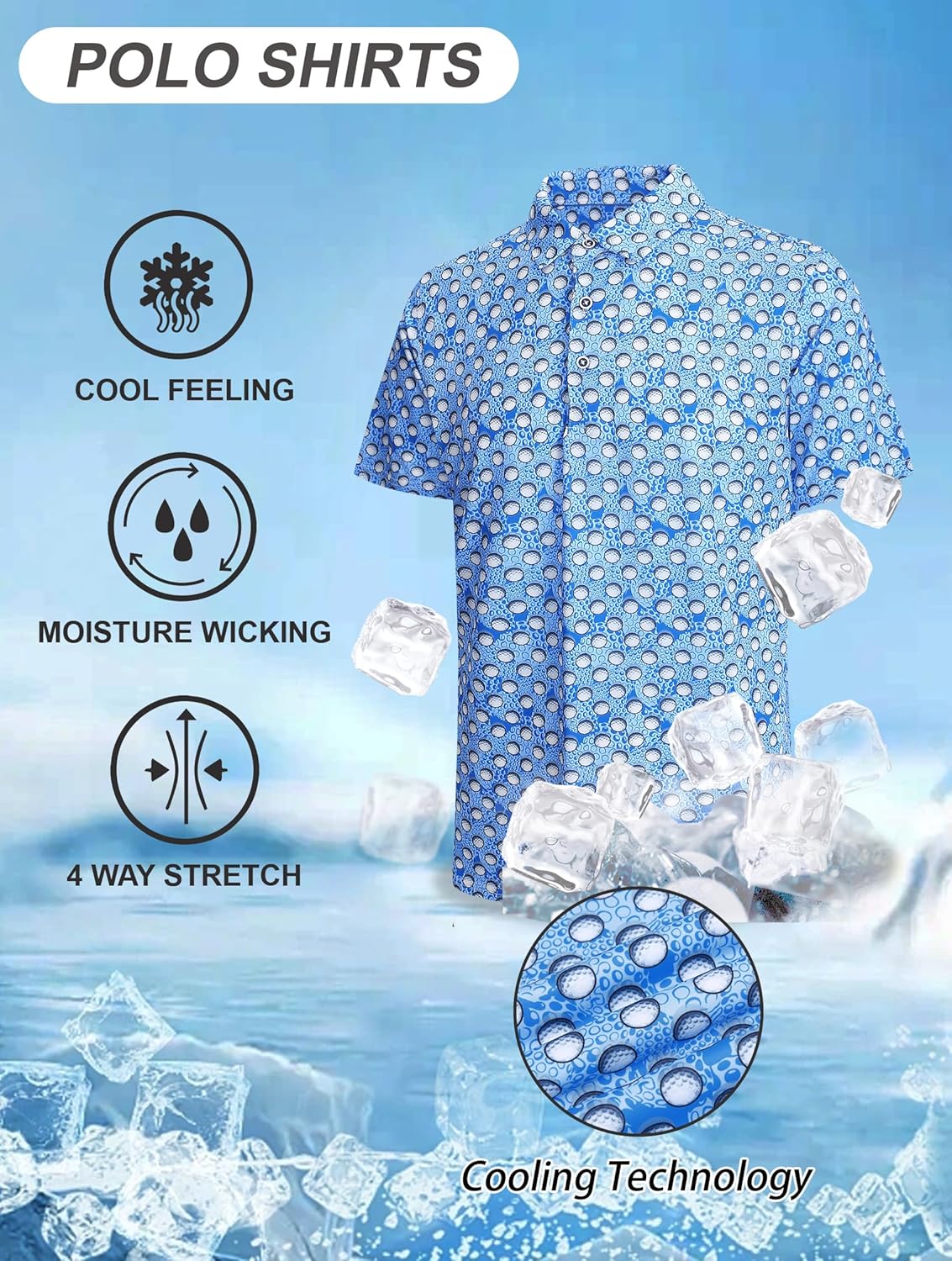 Esabel.C Golf Shirts for Men Dry Fit Performance Short Sleeve Print Moisture Wicking Collared Shirt