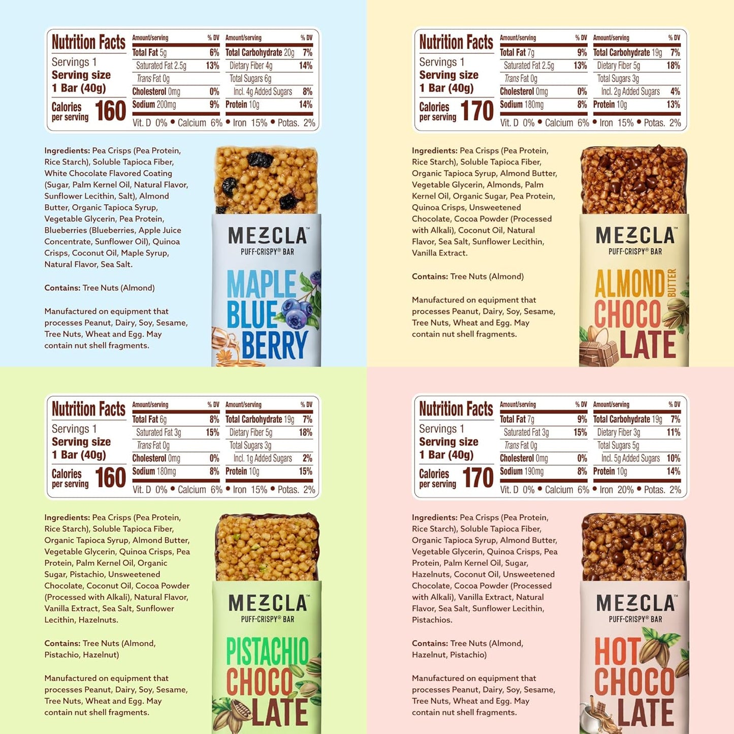 Mezcla Puff Crispy Protein Bars, Gluten Free & Vegan Protein Bars, 10g Protein, Alt for Crispy Rice Treat, Granola Bars & Breakfast Bars, Healthy Snacks for Adults, Variety Pack, 8 Count