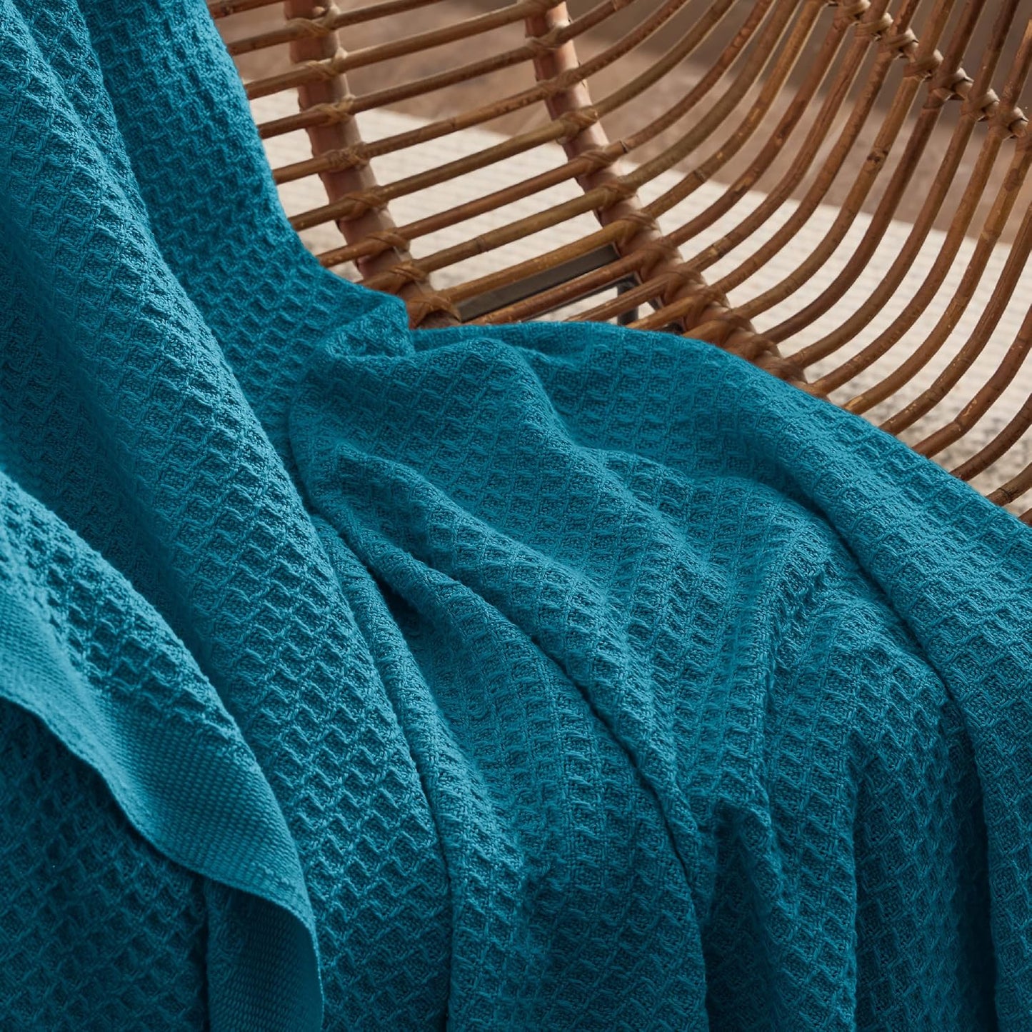 Bedsure 100% Cotton Blanket King Size for Bed - Breathable and Soft, Waffle Weave Blanket for Summer, Thick Cozy Fall Blankets for Women Gift, Teal, 104x90 inches