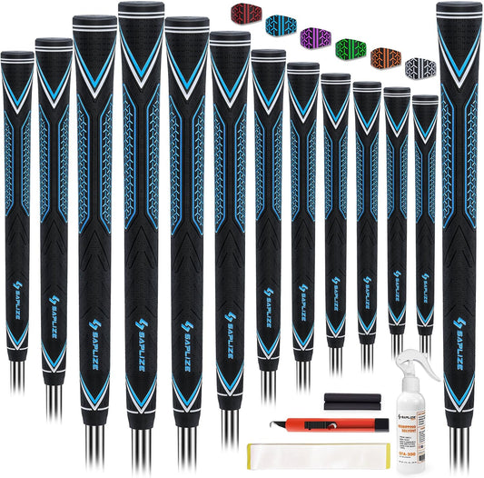 SAPLIZE High-performance Rubber Golf Grips 13 Pack, High Shock Absorption, Non-slip, Choose from 13 Grips with 15 Tapes or Full Regripping Kit, Available in Standard/Mid/Jumbo Sizes, CC10 Series