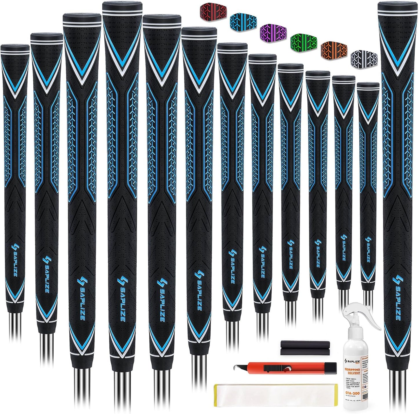 SAPLIZE High-performance Rubber Golf Grips 13 Pack, High Shock Absorption, Non-slip, Choose from 13 Grips with 15 Tapes or Full Regripping Kit, Available in Standard/Mid/Jumbo Sizes, CC10 Series