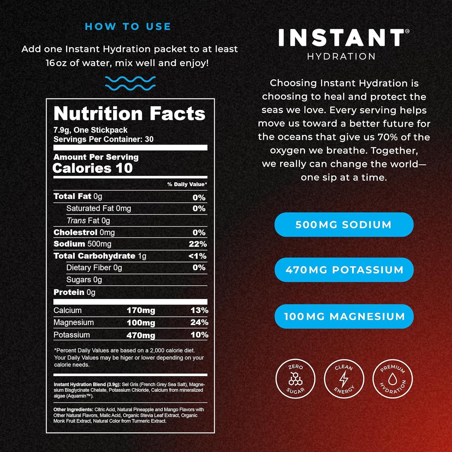 Instant Hydration Electrolytes Powder Packets - Mango Pineapple Drink Mix - Zero Sugar - Keto, Vegan, Gluten-Free, Non-GMO - Boost Recovery, Brain Health, Muscle & Tissue Support- 30 Sticks