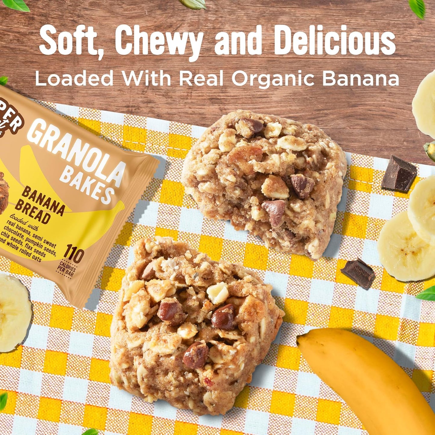 Cooper Street Banana Bread Granola Bakes (12 pack) - Individually Wrapped Soft and Chewy Breakfast Granola Bars - Nut, Dairy & Soy Free - Great As Kids Snacks For School, Hiking Or Work