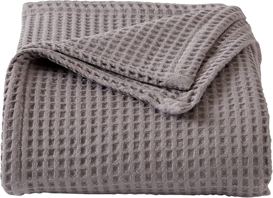 100% Cotton Waffle Weave Bed Blanket | Soft, Breathable, and Lightweight Blanket for All-Season | Perfect for Layering | Brielle Collection (Full/Queen, Charcoal)