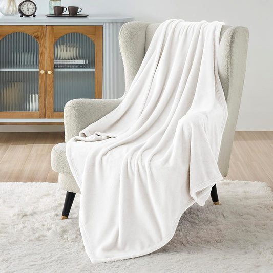Bedsure Fleece Throw XL Blanket White - 300GSM Soft Lightweight Plush Cozy Blankets for Bed, Sofa, Couch, Travel, Camping, 50x70 inches