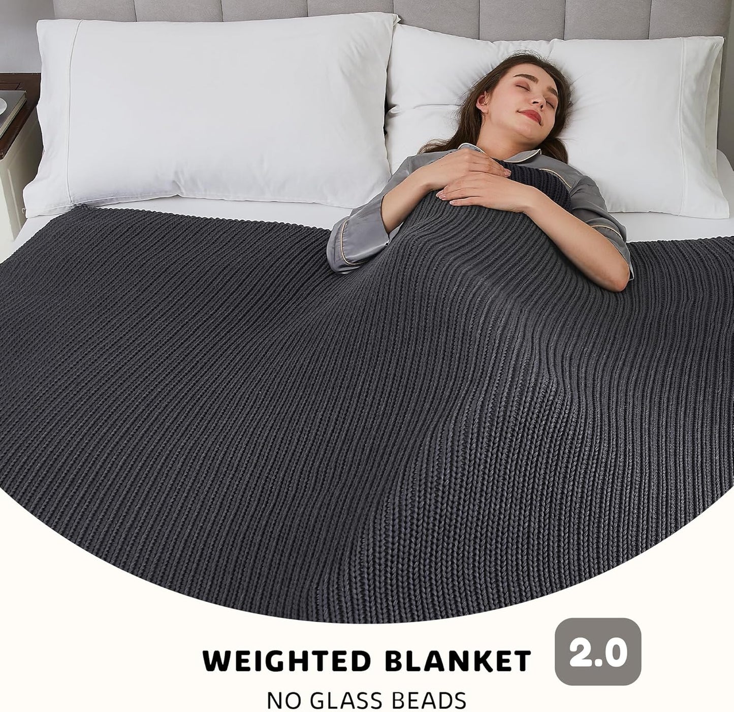 L'AGRATY Knitted Weighted Blanket - 48"x72" 15lbs Cooling Chunky Knit Heavy Blanket for Adults Braided Crochet Throw Thick Cable Yarn Knit Decorative No Beads Evenly Weighted Machine Washable