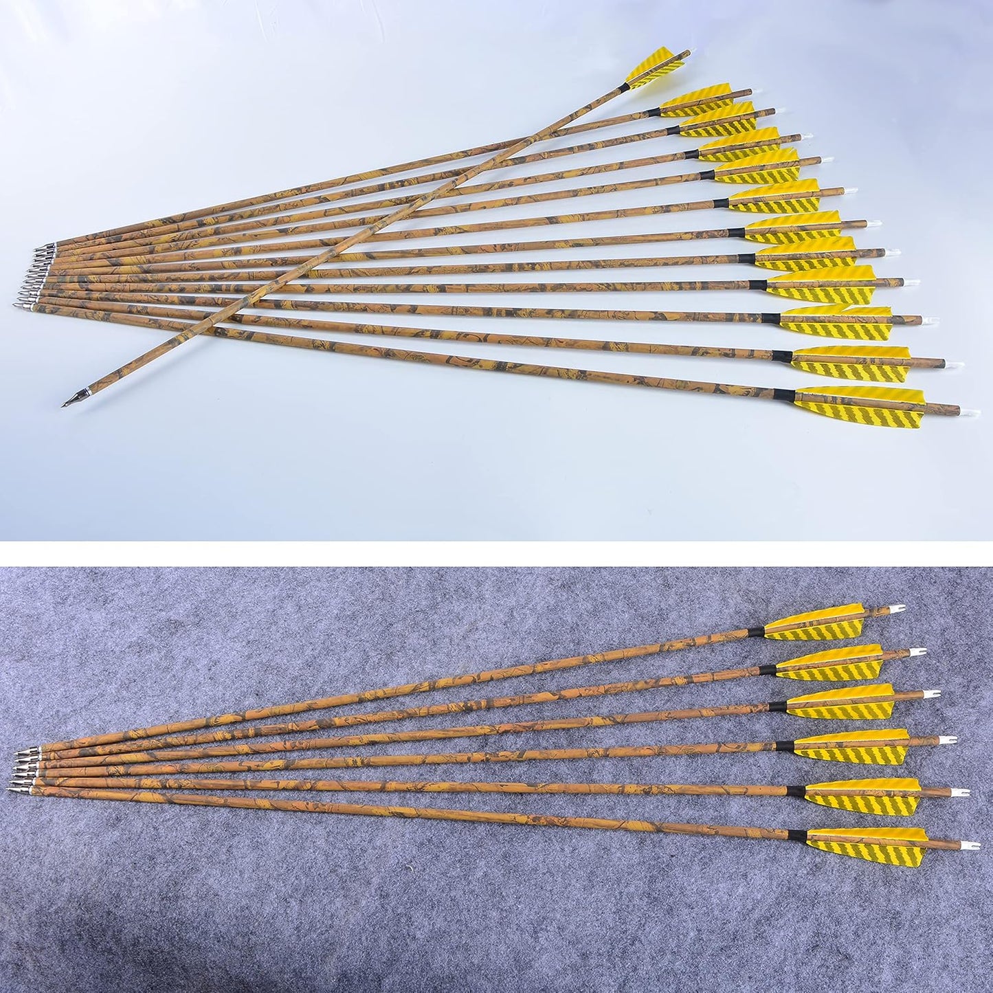 AMEYXGS Camo Carbon Arrow 30 Inch Practice Hunting Arrow Spine 500 with 4 Inch Turkey Feathers for Traditional Recurve Compound Bows