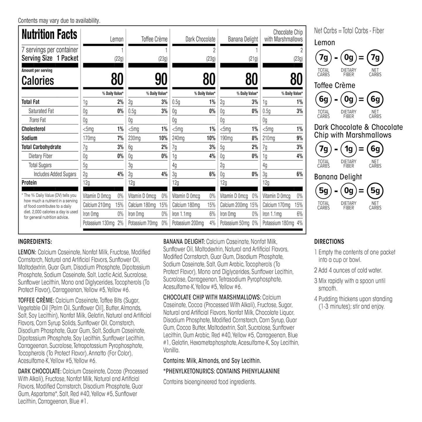 WonderSlim Protein Pudding Mix, Variety Pack, 12g Protein, Gluten Free (7ct)