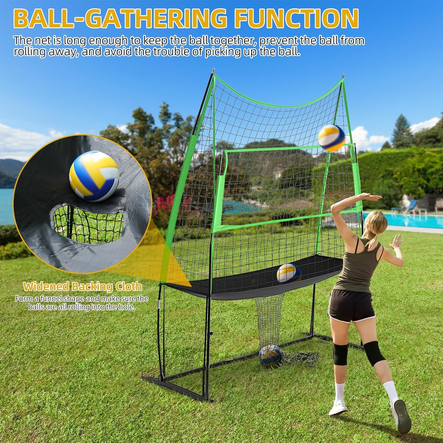Volleyball Training Equipment, Height Freely Adjustable Practice Net System for Spike Hitting Serving, Portable Volleyball Net for Backyard Indoor Outdoor Use