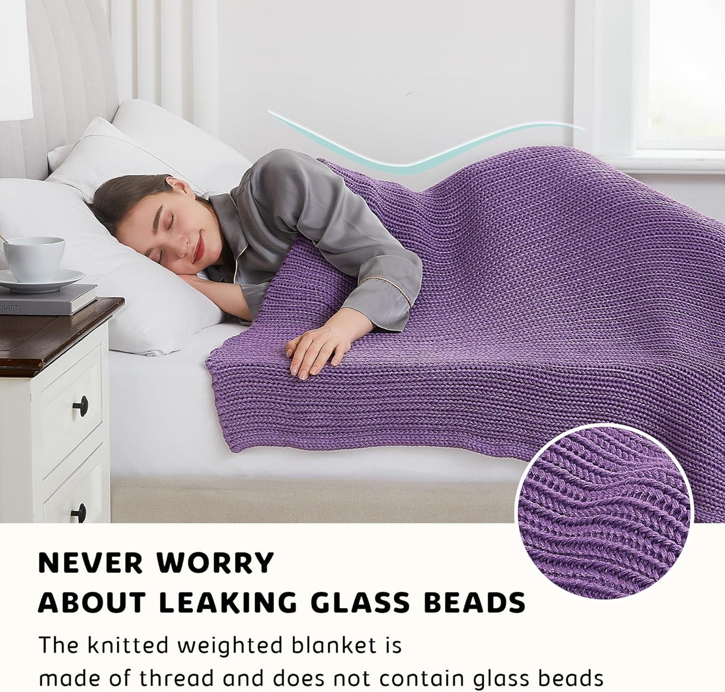 L'AGRATY Knitted Weighted Blanket - 50''x60'' 7lbs Cooling Chunky Knit Heavy for Adults Braided Crochet Throw Thick Cable Yarn Decorative No Beads Evenly Machine Washable, K - Purple (Knitted)