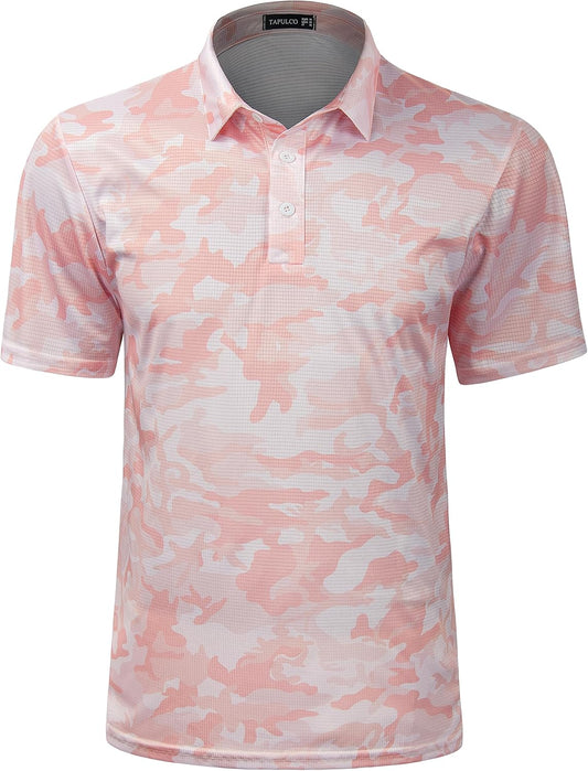 TAPULCO Mens Quick Dry Polo Shirts Camouflage Pattern Performance Athletic Lightweight Breathable Casual Golf Tshirts