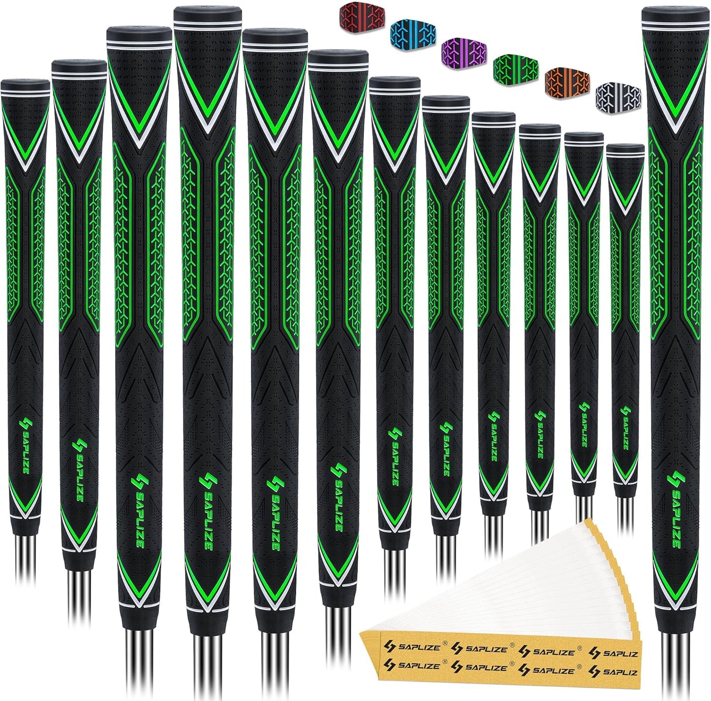 SAPLIZE High-performance Rubber Golf Grips 13 Pack, High Shock Absorption, Non-slip, Choose from 13 Grips with 15 Tapes or Full Regripping Kit, Available in Standard/Mid/Jumbo Sizes, CC10 Series