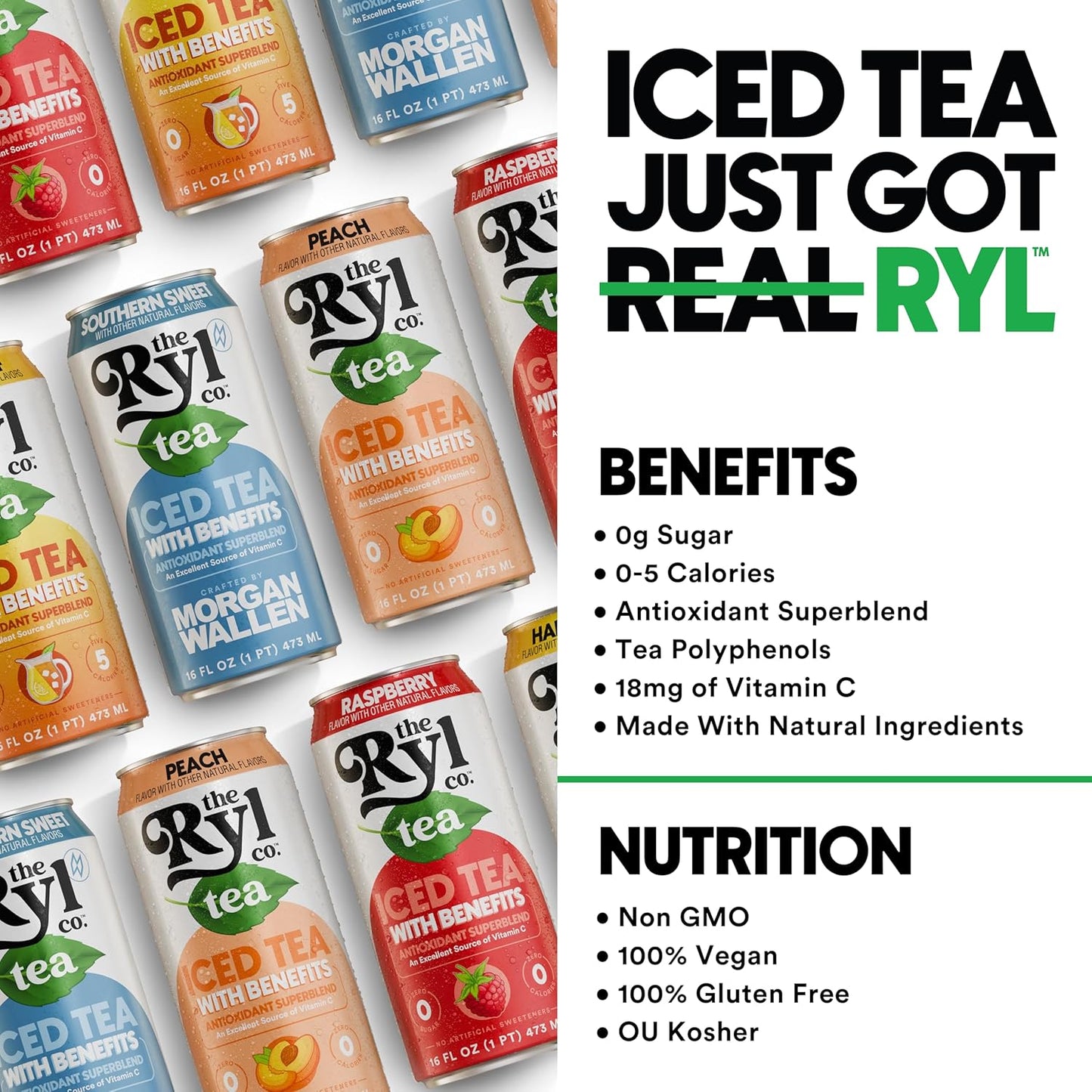 Ryl Iced Tea MVP Variety Pack – Antioxidant Superblend, No Artificial Ingredients, Zero Sugar, Five Calorie, Low Carb, Non-GMO, Kosher, Gluten Free, Made in the USA, 12-Pack, 16 Fl Oz