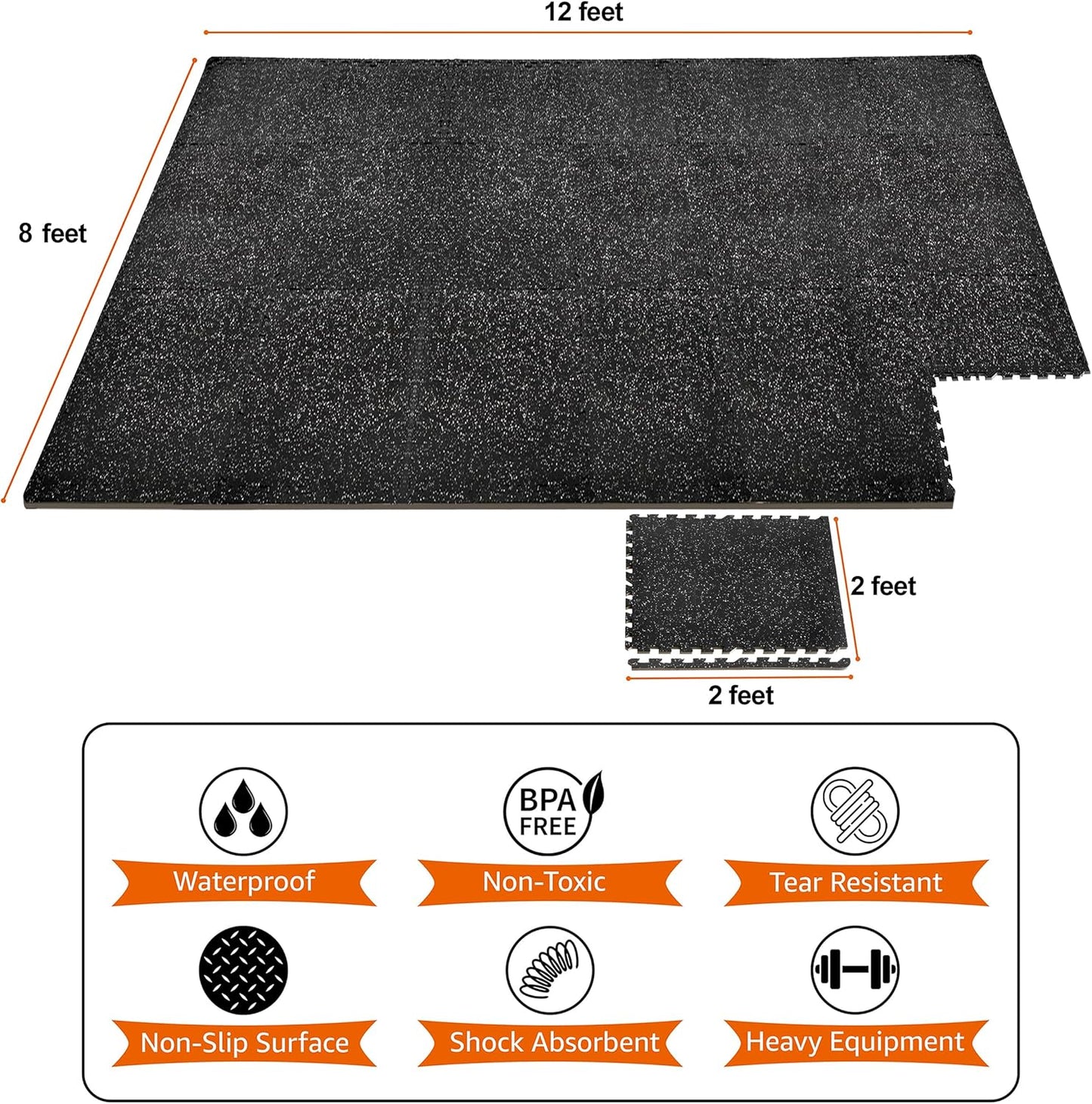Sivan Fitness 1/2" Thick Rubber Top High-Density EVA Foam Gym Flooring for Home Gym - 48 Sq Ft Exercise Mat Tiles for Workout, Yoga, MMA, Heavy Exercise Equipment Mat - 12 Interlocking Gym Floor Mat