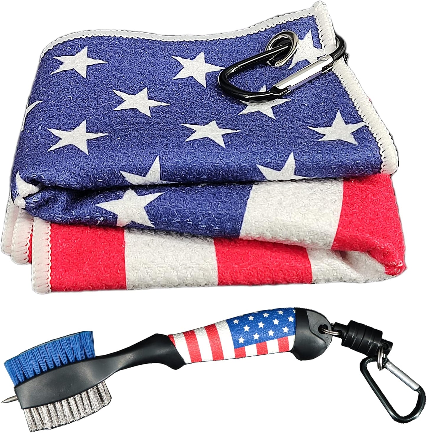 Golf Club Brush and Amercian Flag Golf Towels, Golf Groove Cleaner Cleaning kit, Golf Accessories Cleaner Tool with Strong Magnet Stick to Golf Clubs or Bag