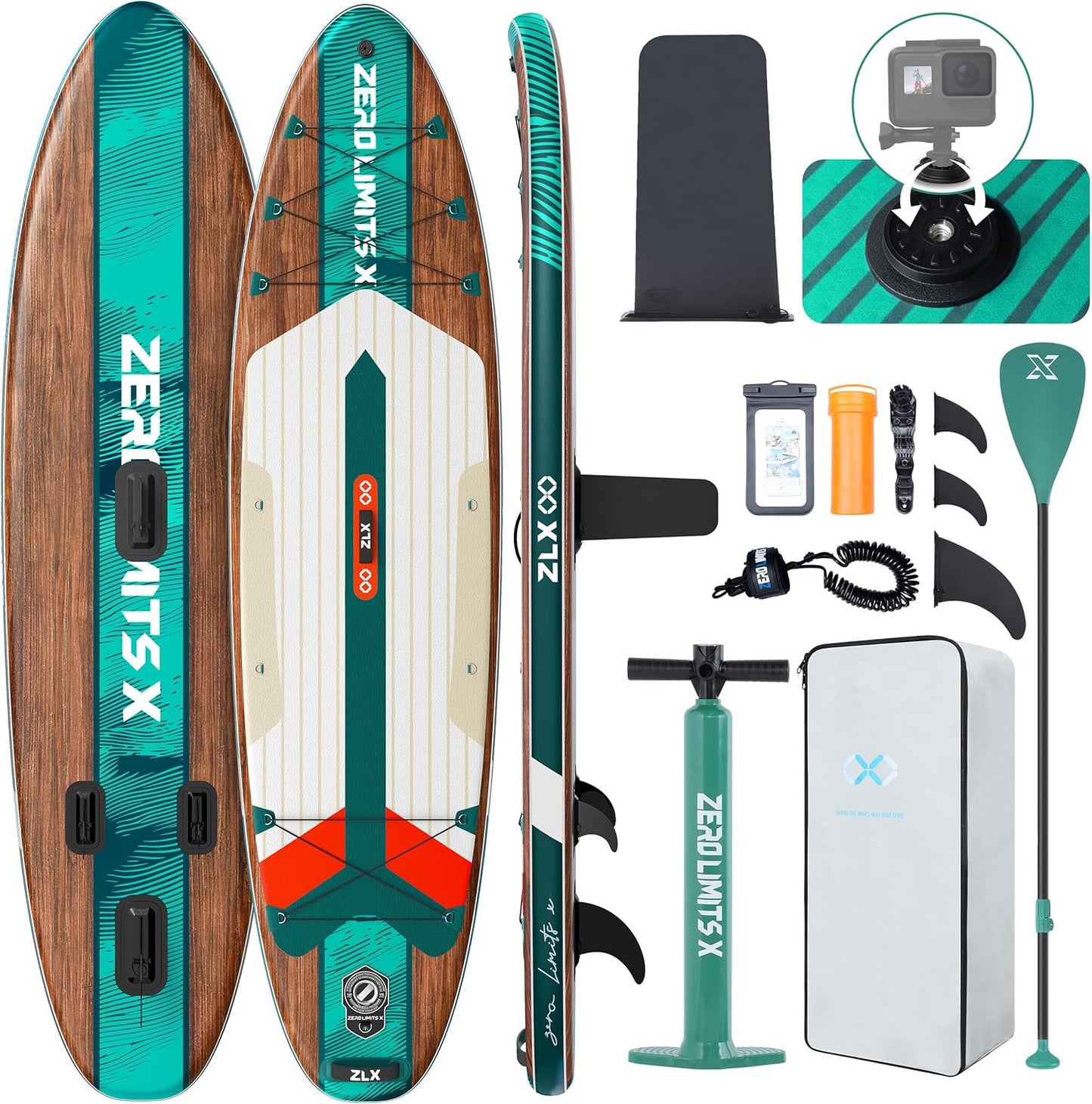 ZLX Inflatable Stand Up Paddle Board, 10'6" SUP Non-Slip Stable Deck Pad, Unique Center Fin, Premium Accessories, Portable Paddleboard for Adults, Beginners, All Skill Levels