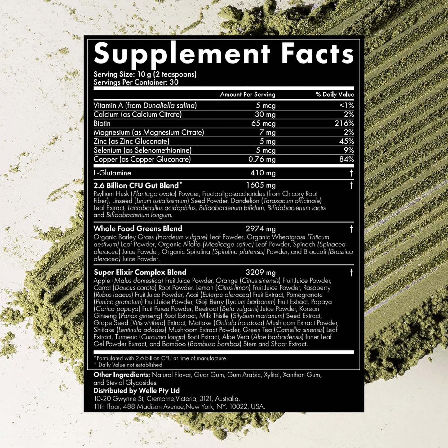 WelleCo The Super Elixir Daily Greens Powder, Probiotic Drink Mix with Whole Foods, Gluten Free, Vegan Gut Health Powder, Energy, Immunity, Healthy Skin, Hair & Nails (Jar, Blood Orange)