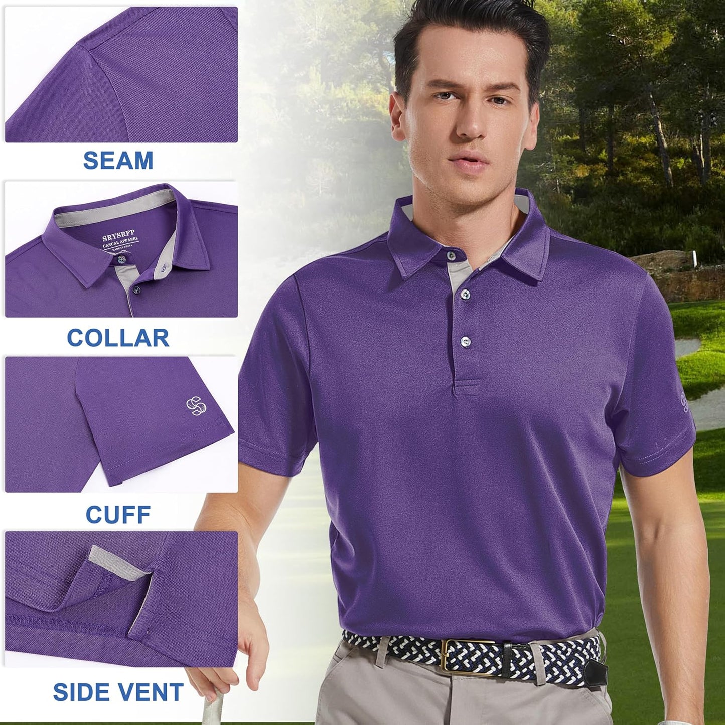 Mens Golf Shirt Short Sleeve Moisture Wicking Dry Fit Performance Solid Casual Pique Collared Golf Polo Shirts for Men