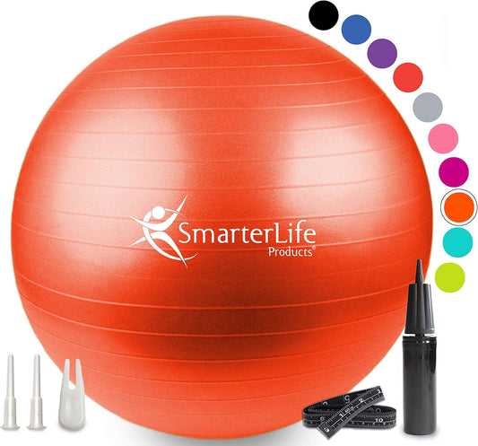 SmarterLife Exercise Ball Yoga Ball for Fitness, Balance, Stability, or Pregnancy, Gym Ball for Core Workout, Physical Therapy, Yoga Ball Chair for Office, Anti-Slip Anti-Burst