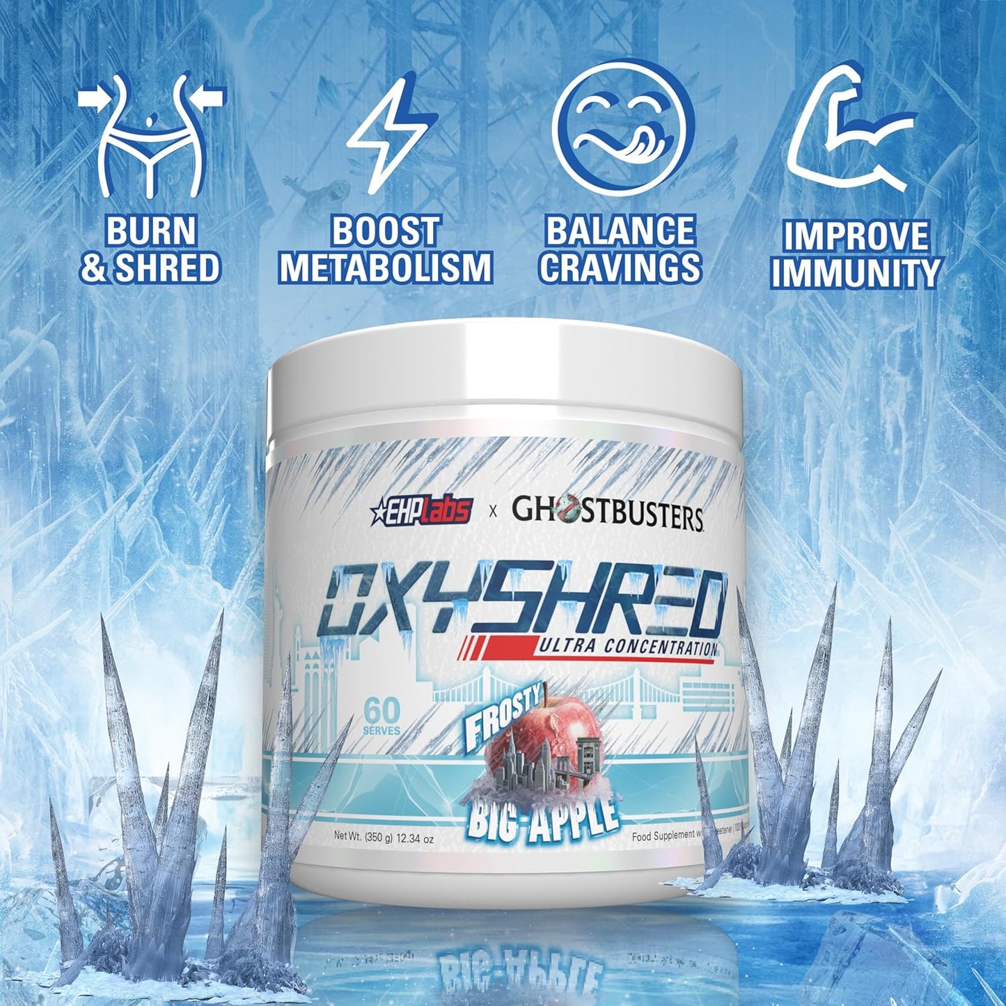 EHP Labs x Ghostbusters OxyShred Pre Workout Powder Supplement - Preworkout Powder with Acetyl L Carnitine, Energy Boost Drink - Frosty Big Apple, 60 Servings