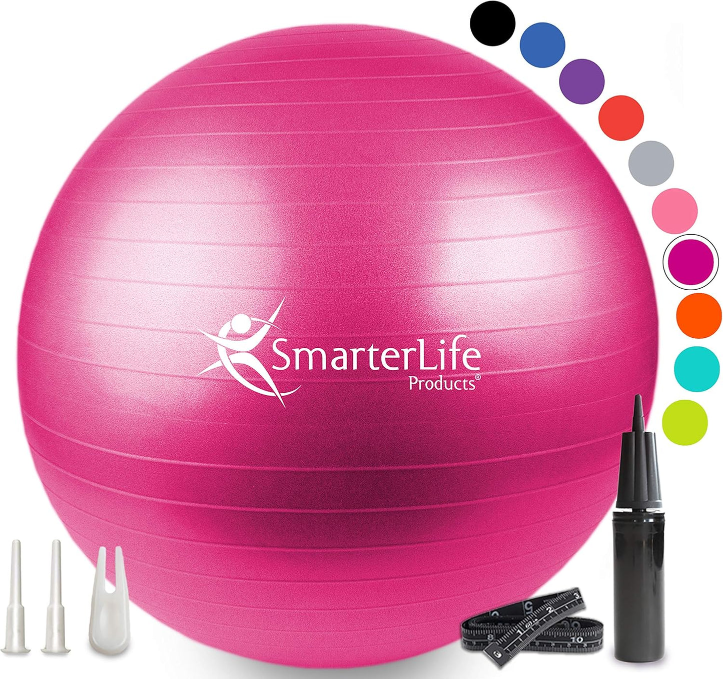 SmarterLife Exercise Ball Yoga Ball for Fitness, Balance, Stability, or Pregnancy, Gym Ball for Core Workout, Physical Therapy, Yoga Ball Chair for Office, Anti-Slip Anti-Burst