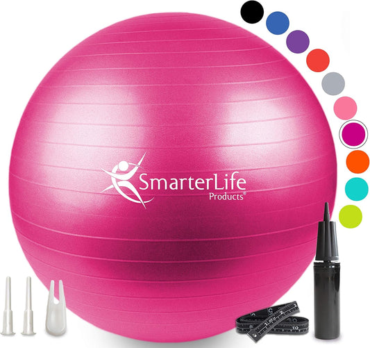 SmarterLife Exercise Ball Yoga Ball for Fitness, Balance, Stability, or Pregnancy, Gym Ball for Core Workout, Physical Therapy, Yoga Ball Chair for Office, Anti-Slip Anti-Burst