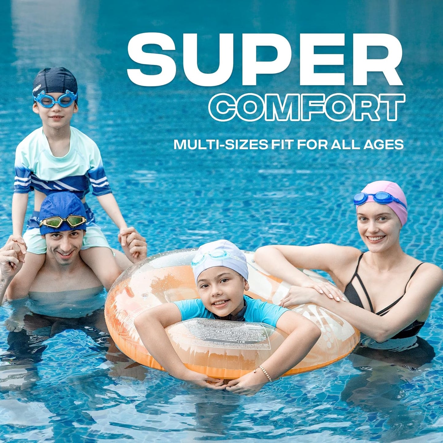 COOLMATE Fabric Swim Cap for Adult Women Men Kid 3 4 6 8 14 16, Silicone Water Resistant Layer, Cloth Swim Cap Gifts for Swimmers, Lightweight for Pool, Lap Swimming (1 pc)