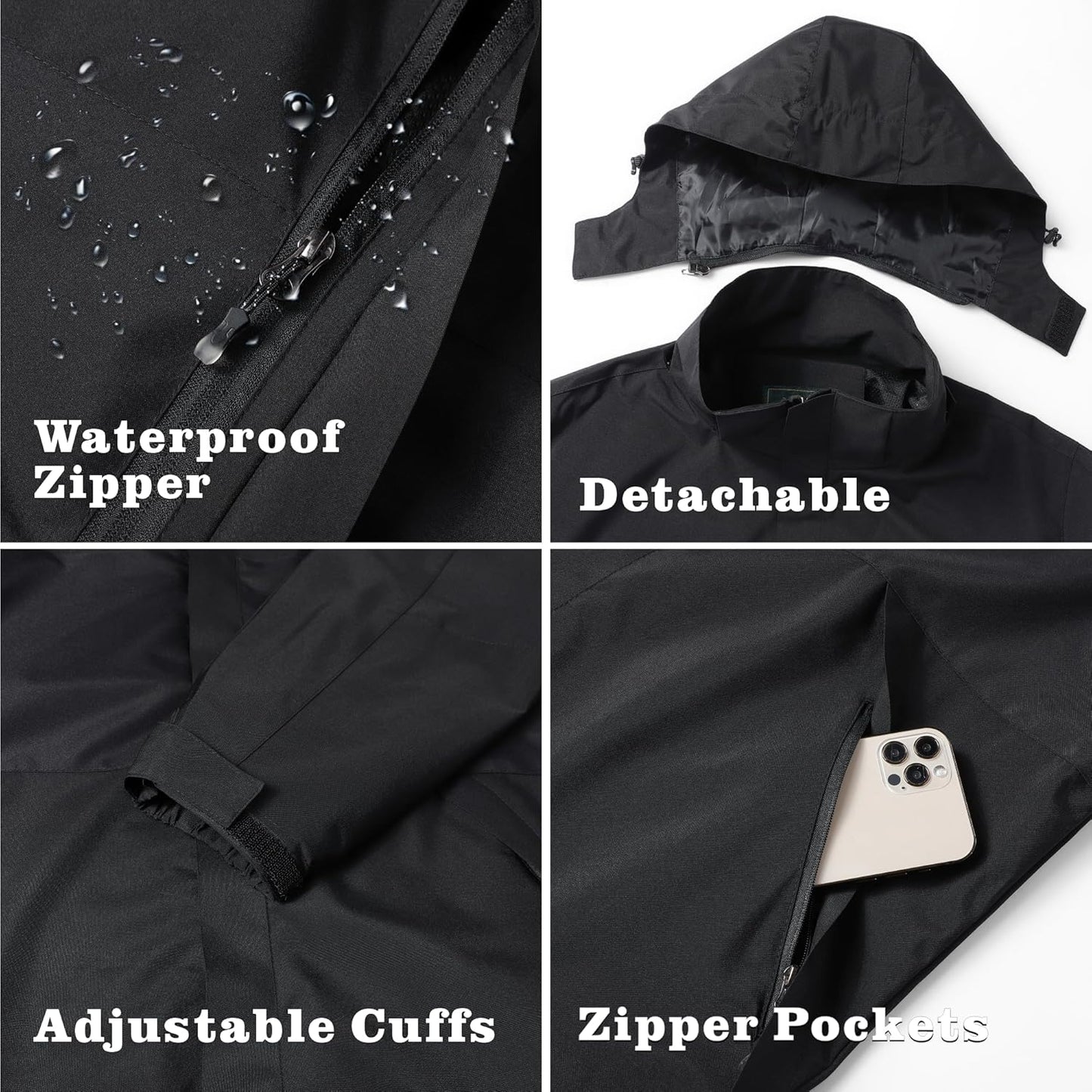 GIISAM Rain Jacket for Men, Mens Waterproof Raincoat Lightweight Rain Jackets Outdoor Rain Coat Windbreaker with Hood