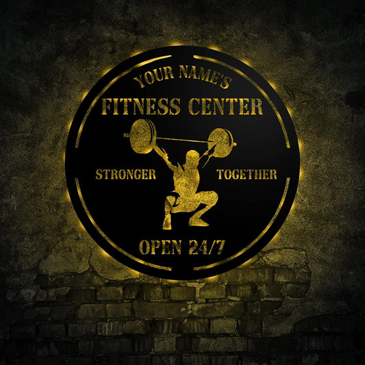 Personalized Home Gym LED Tin Metal Sign Multiple Sizes, Gym Sign Wall Decor, Exercise Workout Room Decor Fitness Center, Motivational Inspirational Hanging Wall Art Wall Plaque (04 w/lights)