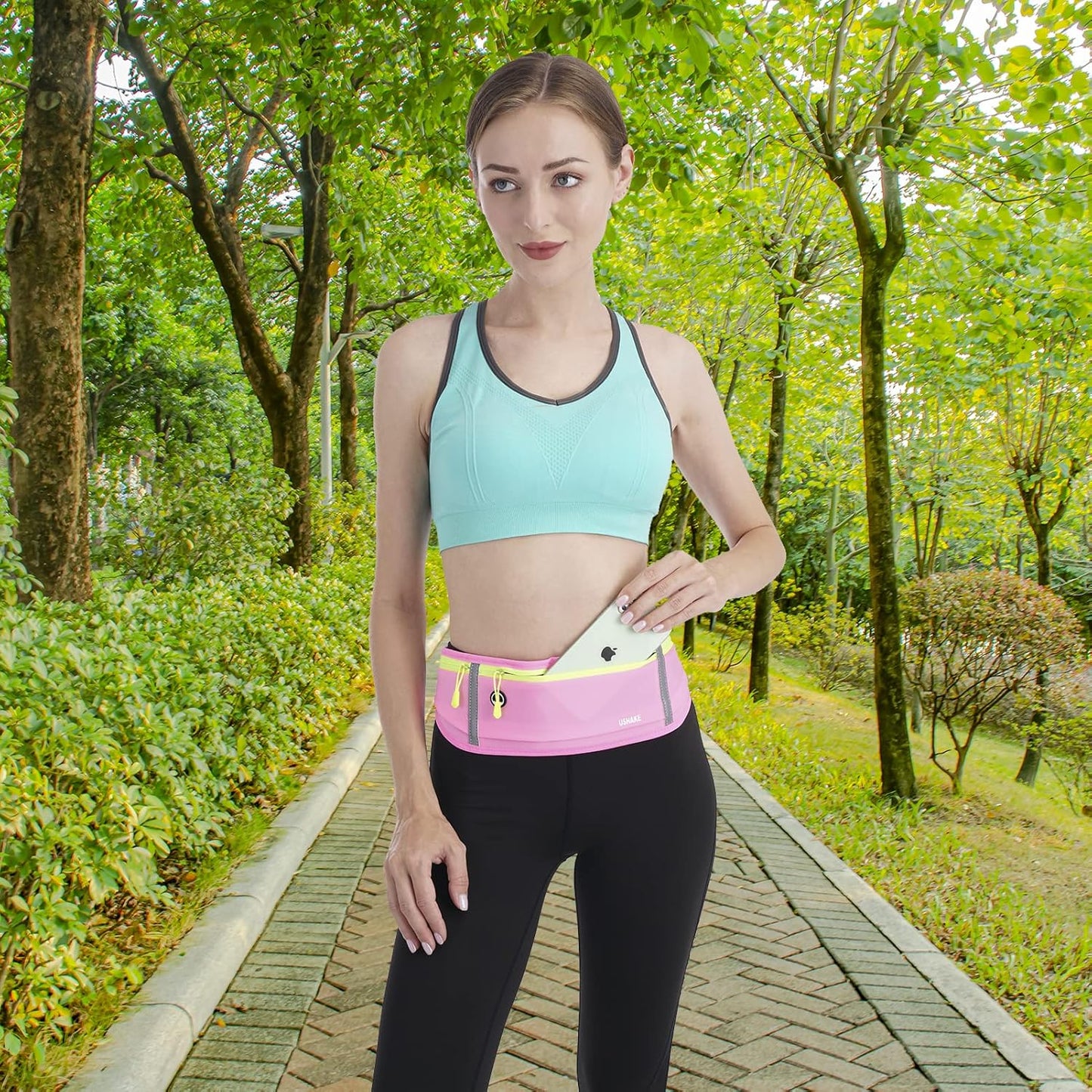 USHAKE Slim Running Belt, Workout Fanny Pack for Men Women,Exercise Waist Pack for Apple iPhone Holder, Runner Belt for Running Walking Cycling Camping Gym