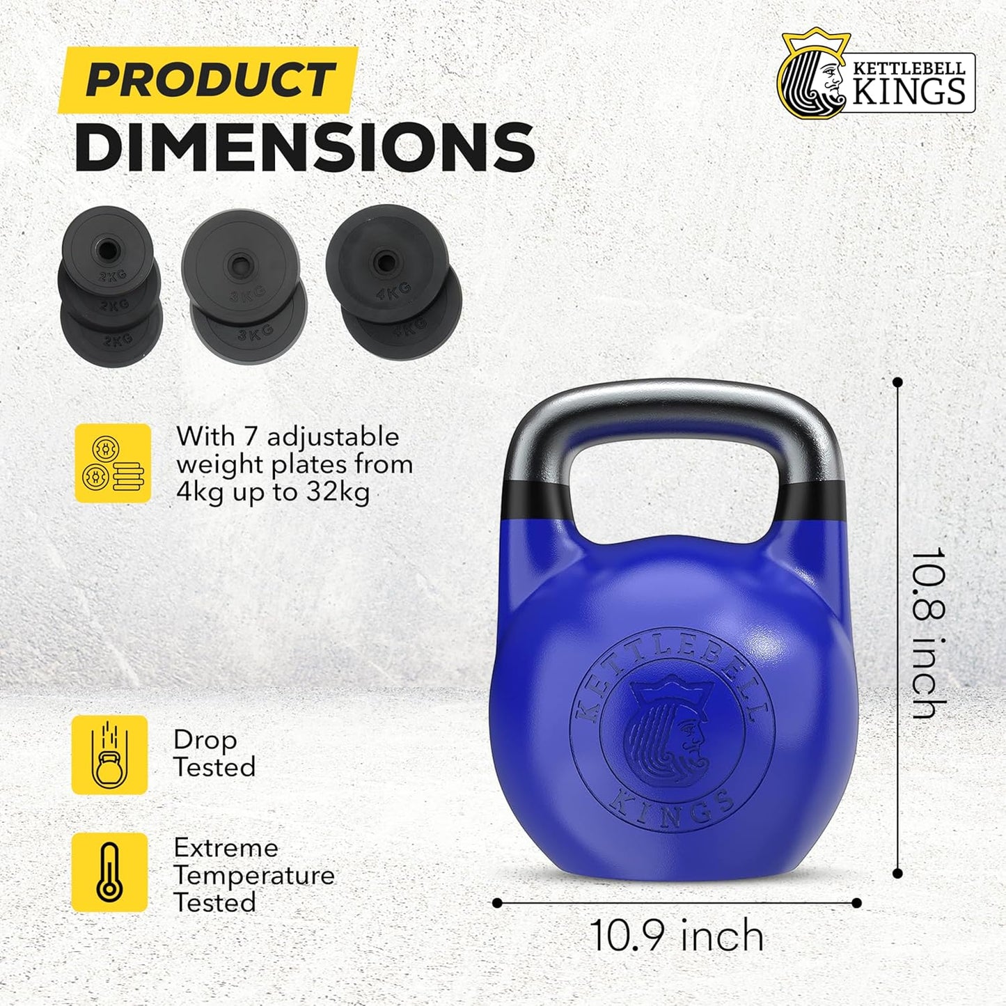Kettlebell Kings Competition Kettlebells Weight (33mm handle) 4-32 KG | Hand weights Workout Gym Equipment & Strength training sets for Women & Men | Weights set for Home Gym