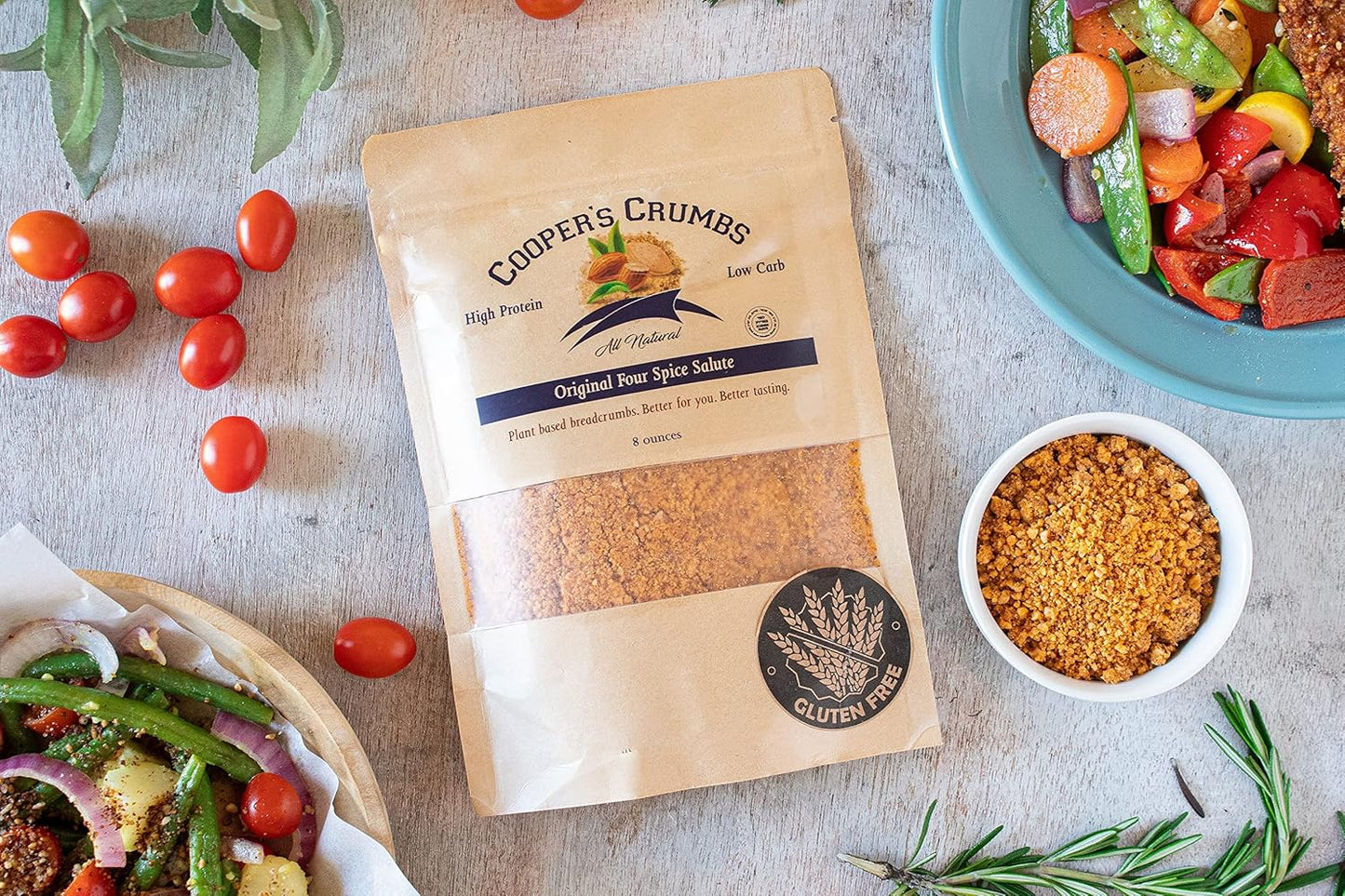 Cooper's Crumbs All Natural Gluten Free Low Carb Bread Crumb Alternative, High Protein, Vegan, Certified Kosher, Paleo, Keto (Original Four Spice Salute)