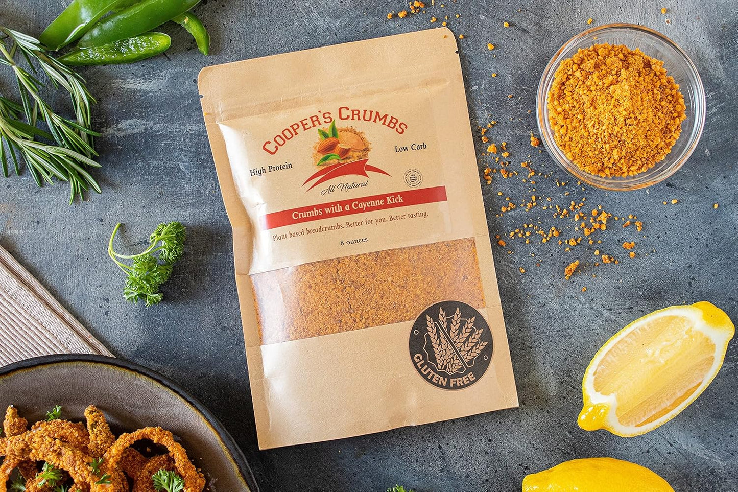 Cooper's Crumbs All Natural Gluten Free Low Carb Bread Crumb Alternative, High Protein, Vegan, Certified Kosher, Paleo, Keto (Crumbs with a Cayenne Kick)