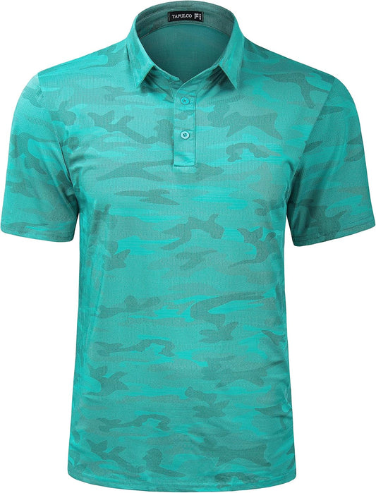 TAPULCO Mens Quick Dry Polo Shirts Camouflage Pattern Performance Athletic Lightweight Breathable Casual Golf Tshirts