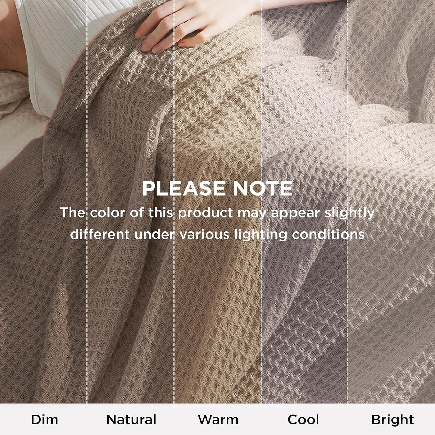 Bedsure 100% Cotton Blanket King Size for Bed - Breathable and Soft, Waffle Weave Blanket for Summer, Thick Cozy Fall Blankets for Women Gift, Taupe, 104x90 inches