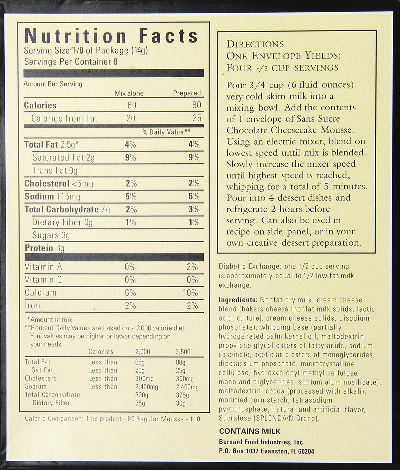 SANS SUCRE Chocolate Cheesecake Mousse Mix - Sugar Free and Gluten Free